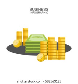 Gold coins, cash, dollars. Eps10 vector illustration. Isolated on white background