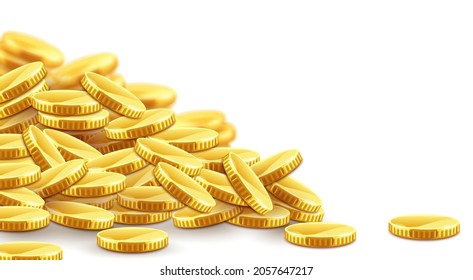 Monedas de oro montón de dinero en efectivo, aisladas sobre fondo blanco transparente. Ilustración vectorial Eps10.