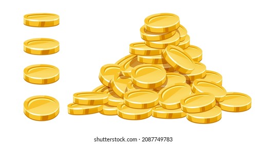 Gold coins cash money heap, Isolated on white transparent background. Eps10 vector illustration.