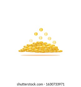 Gold coins cash money in piles, Isolated on white transparent background.Vector illustration.Concept.Gold coins falling background. Finance graphic.