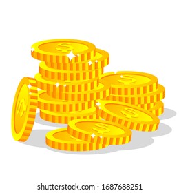 Gold coins cash money in piles, Isolated on white transparent background. Eps10 vector illustration.