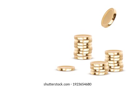 Gold Coins Cash Money In Piles, Isolated On White Transparent Background. Vector Illustration.