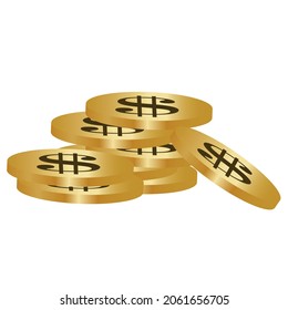 Gold coins cash money in piles, Isolated on white transparent background. Eps10 vector illustration.