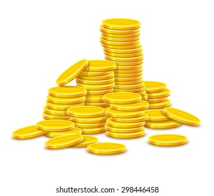 Gold coins cash money in rouleau. Eps10 vector illustration. Isolated on white background