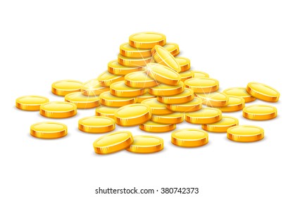 Gold coins cash money in rouleau. Vector illustration. Isolated on white background. Transparent objects used for lights and shadows drawing. Business and banking objects.