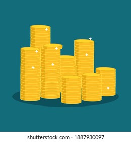 Gold coins in cash in piles. The concept of growth. on a isolated background