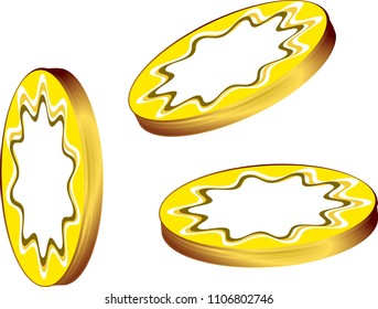 Gold coins, coins, circles, business ideas, finance and comics, saving money, putting together a lot 