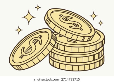 Goldmünzen in einem sauberen, flachen Vektorstil. Perfekt für digitale Währung, Ersparnisse und wohlstandsbezogene Konzepte.