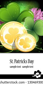 Gold coins and clover. St. Patrick's Day symbol.