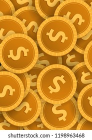 Gold Coins Concept banner. Vector Template. Dollar