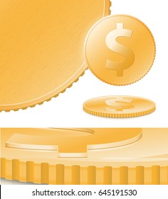 Gold coins with different angles. High detail of elements. Vector illustration. Completely ready for use in your design.