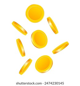 Gold coins in different angles on a white background. Vector illustration