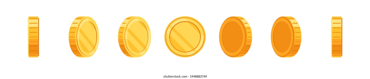 Gold coins at different angles of rotation. Set of icons for the animation. Flat-style vector illustration isolated on a white background