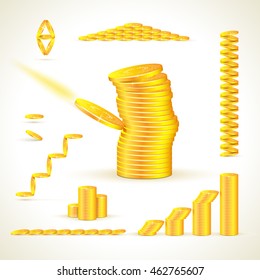Gold coins in different compositions set