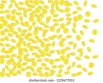 Gold coins with dollar symbol vector illustration. Savings concept. Isolated gold metal dollar or cent coins falling. Cash money, change or tips  financial symbols. Interest rate, payment concept.