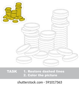 A lot of Gold Coins. Dot to dot educational tracing game for preschool kids.