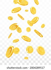 Banner de la explosión de las monedas de oro, aislado de fondo transparente