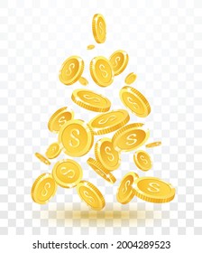 Gold coins explosion banner, isolated on transparent background