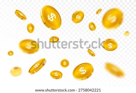 Gold coins explosion. Financial wealth concept floating dollar coins illustration. Coins burst and explode wealth, jackpot, treasure, and finance background