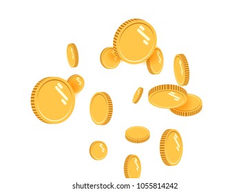Gold coins explosion flat vector. Gold coins Pattern with the effect floating in the air in a cartoon style for designers . Successful financial planning, profitable small businesses. Digital currency