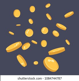 Gold coins explosion flat vector. Gold coins Pattern with the effect floating in the air in a cartoon style for designers . Successful financial planning, profitable small businesses. Digital currency