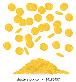gold coins fall. Many of falling coins