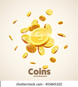gold coins falling 3d realistic vector coin icon with shadows isolated on white eps 10 