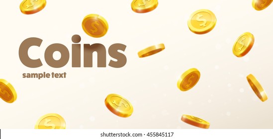 Gold Coins Falling 3d Realistic Vector Coin Icon With Shadows Isolated On White Eps 10 