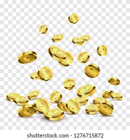 Gold coins falling down. Vector realistic coins isolated. A lot of Money 