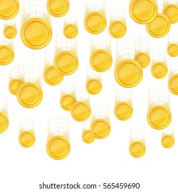 Gold coins falling down. Vector illustration isolated on white background.