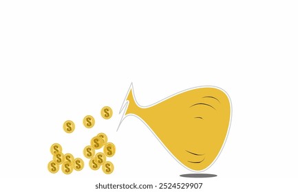 Gold coins falling down with  yellow suck  vector illustration. 
