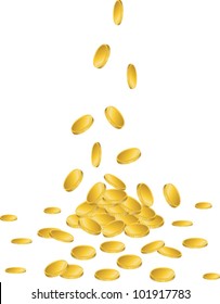 Gold coins falling to the ground