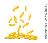 Gold coins falling on a white background. Vector illustration
