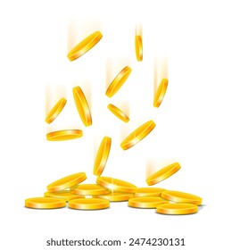 Gold coins falling on a white background. Vector illustration