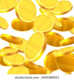 Gold coins falling, realistic illustration. Graphic concept for your design