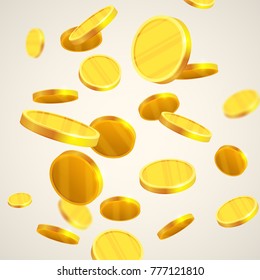 Gold coins falling, realistic illustration, graphic concept for your design