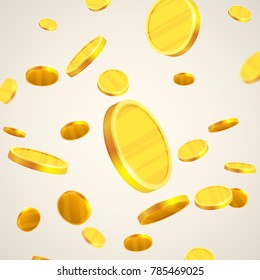 Gold coins falling, realistic illustration, graphic concept for your design