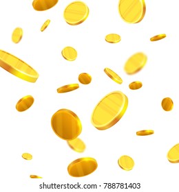 Gold coins falling, realistic illustration, graphic concept for your design