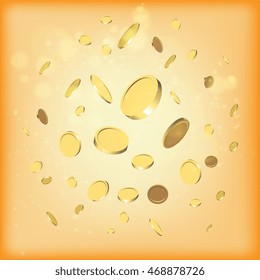 Gold coins falling vector illustration. Business concept for finances and economics with golden money dropping down.