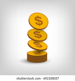 Gold Coins Falling. Vector illustration