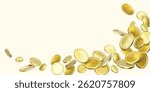 Gold Coins Falling in Wave Shape with Realistic 3D Style, Perfect for Wealth, Bonus, or Game Reward Concepts with Copy Space. Vector Illustration