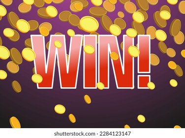 Goldmünzen fallen und Wort gewinnen! auf violettem Hintergrund, Illustration