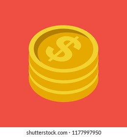 Gold coins flat icon. You can be used Gold coins icon for several purposes like: websites, UI, UX, print templates, promotional materials, info-graphics, web and mobile phone apps.