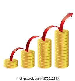 Gold coins graph with red arrow, Business concept, Illustration Vector eps10