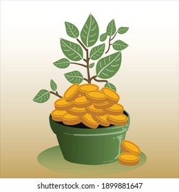 Gold coins growth and plant them, finance investment concept