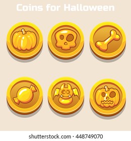 Gold coins for Halloween in vector icons