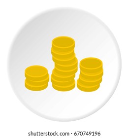 Gold coins icon in flat circle isolated vector illustration for web
