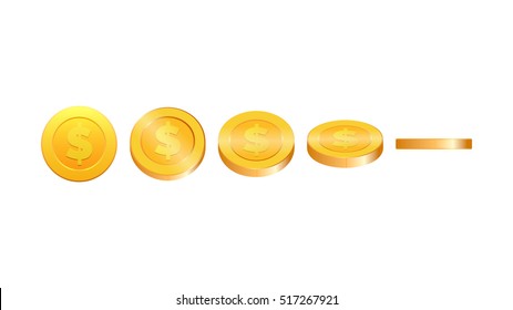 Gold coins illustration. Coins in five different shapes. Cartoon coins ready for animation