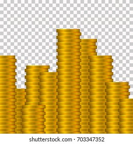 A lot of Gold Coins isolated on a transparent background. Much Money concept. Vector illustration.