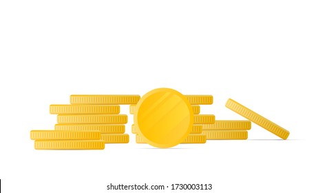 Gold coins isolated on a white background. Stack of gold coins in a cartoon style game. Game icons. Vector.